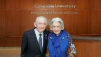 Herbert and Florence Irving in lobby of the Herbert Irving Comprehensive Cancer Center